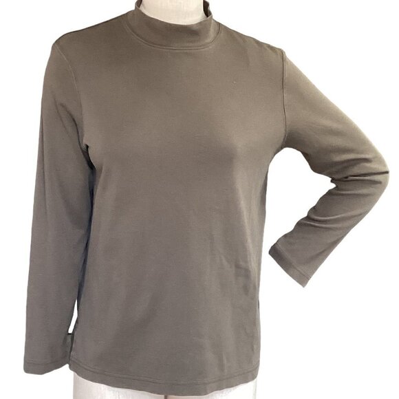 Peruvian Connection Pima Cotton Mock Neck Top Women's Sz M Khaki Brown 6F - Picture 1 of 7